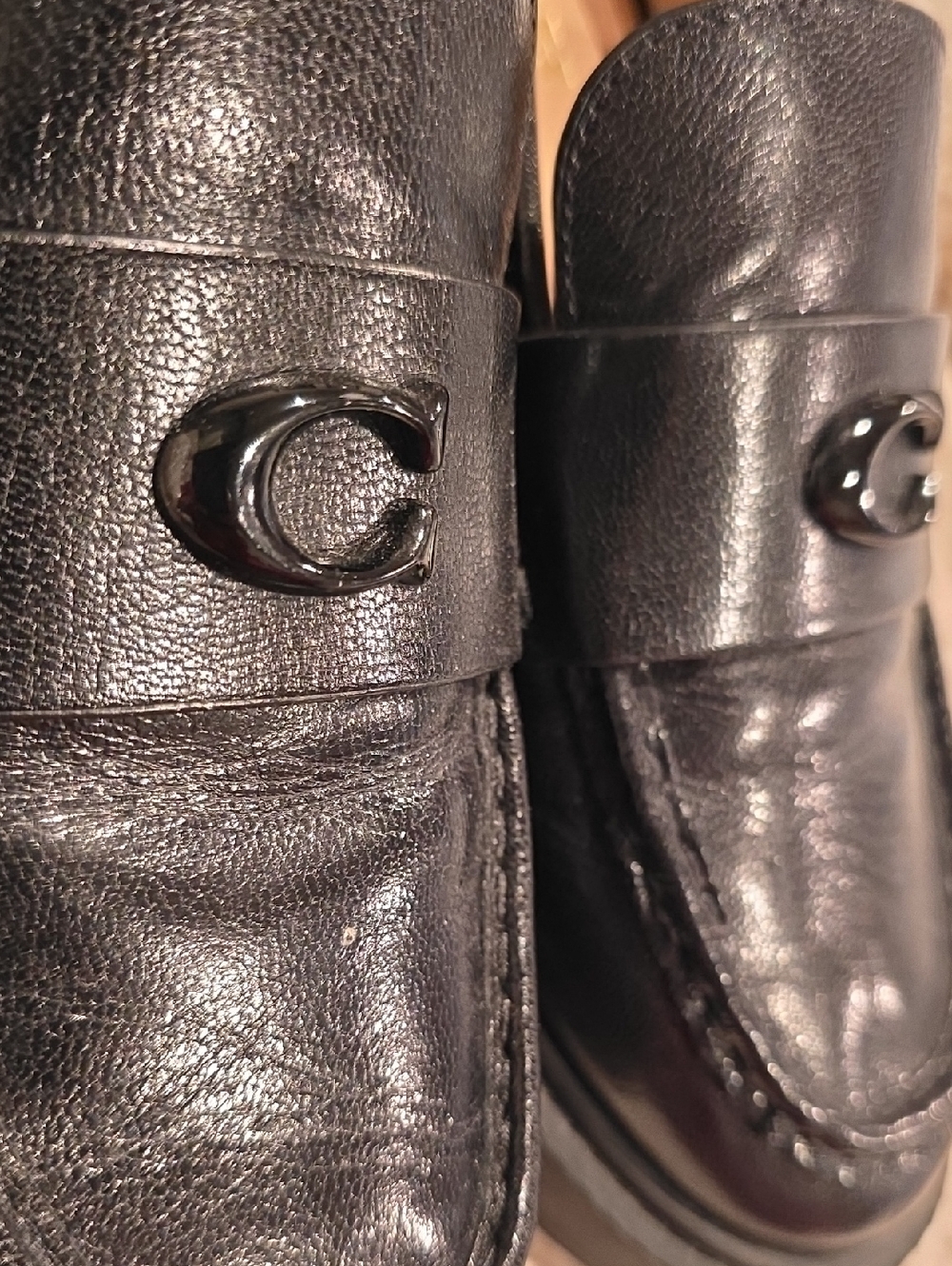 Coach Leah Black Leather Penny Loafers with Signature 'C' - Picture 2 of 5